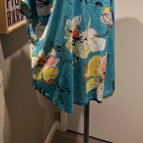 large blouse cap sleeve spring floral teal pattern nwt jess and Jane top - Picture 5 of 12